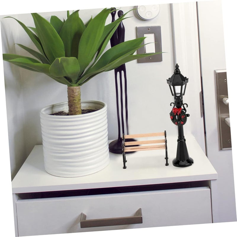 balacoo 2pcs Christmas Street Lamp Post and Miniature Park Bench Seat Mini Street Light Model Dollhouse Christmas Village Pathway Lantern Post Fairy Garden Accessories - Image 5